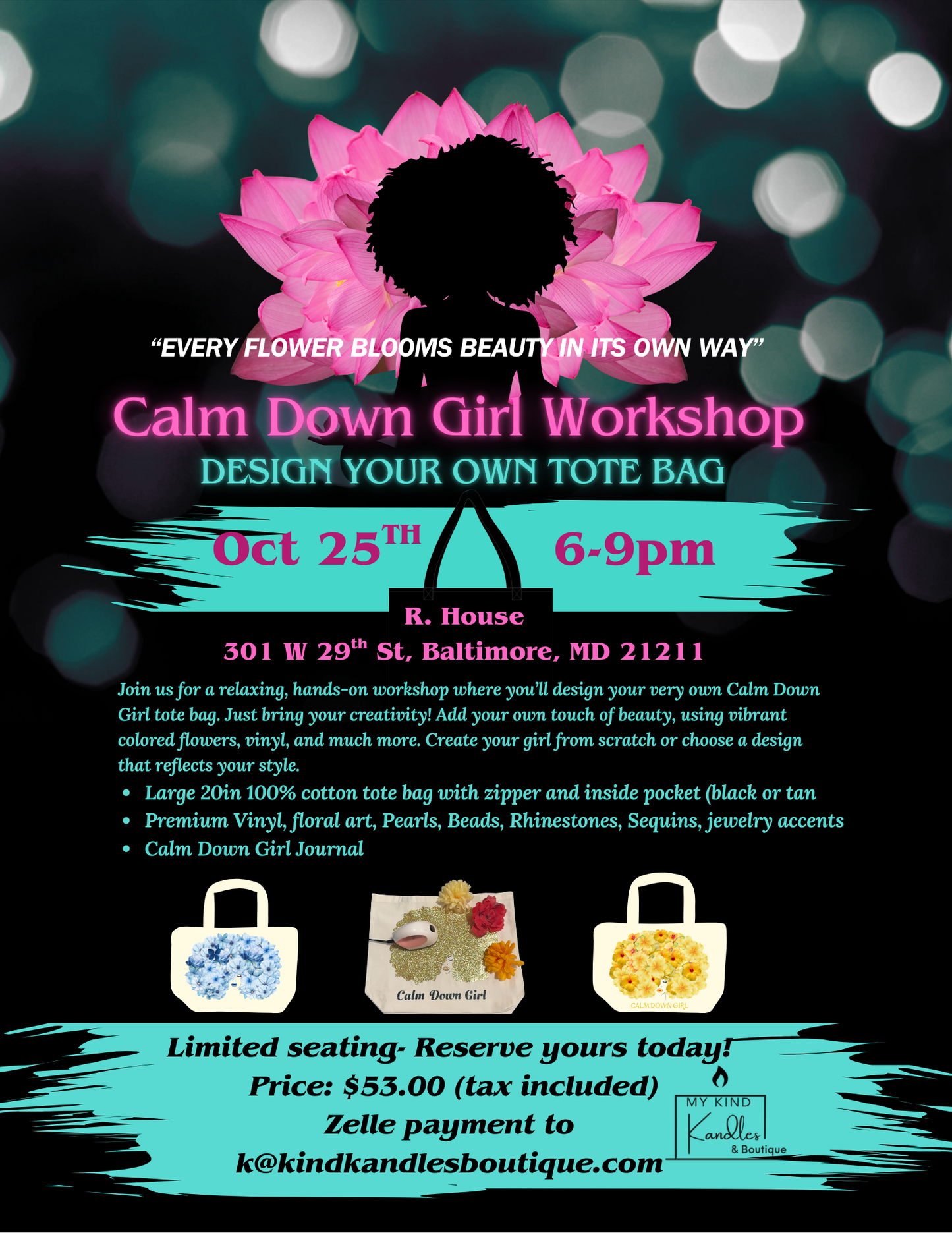 Calm Down Girl Tote Bag Workshop